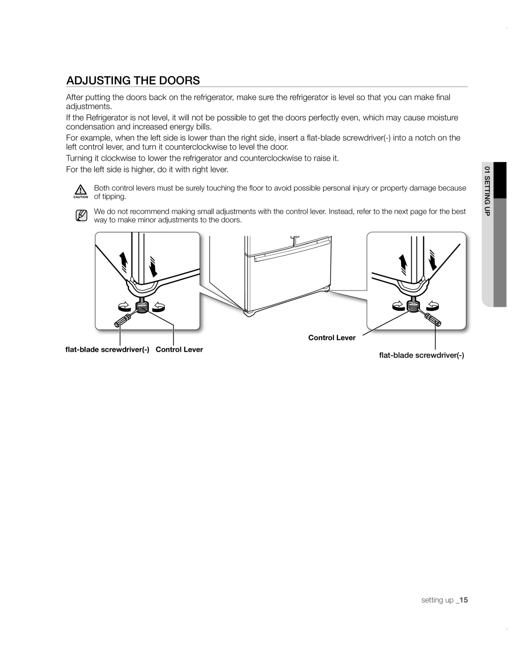 Samsung RFG237AARS user manual ADJustinG tHE DooRs 