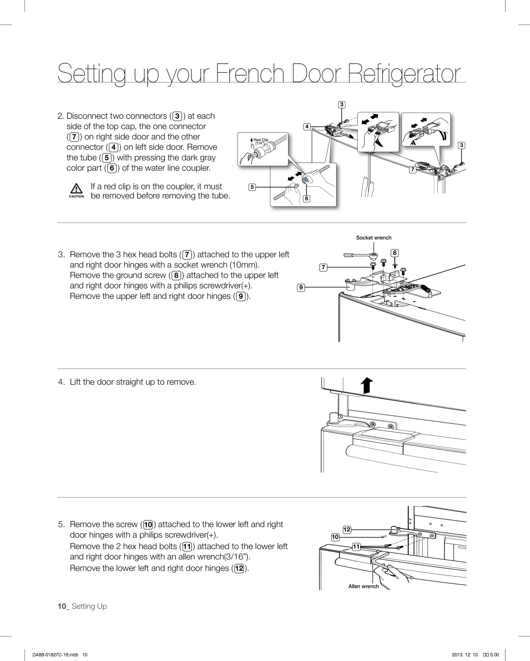 Samsung RFG237AARS user manual Setting up your French Door Refrigerator, Disconnect two connectors 3 at each 