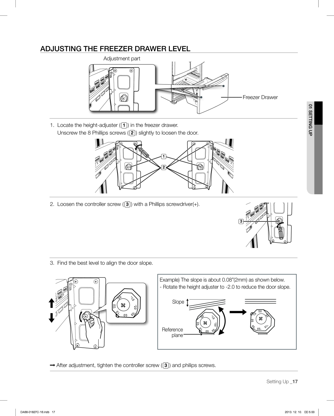 Samsung RFG237AARS user manual Adjusting The Freezer Drawer Level 