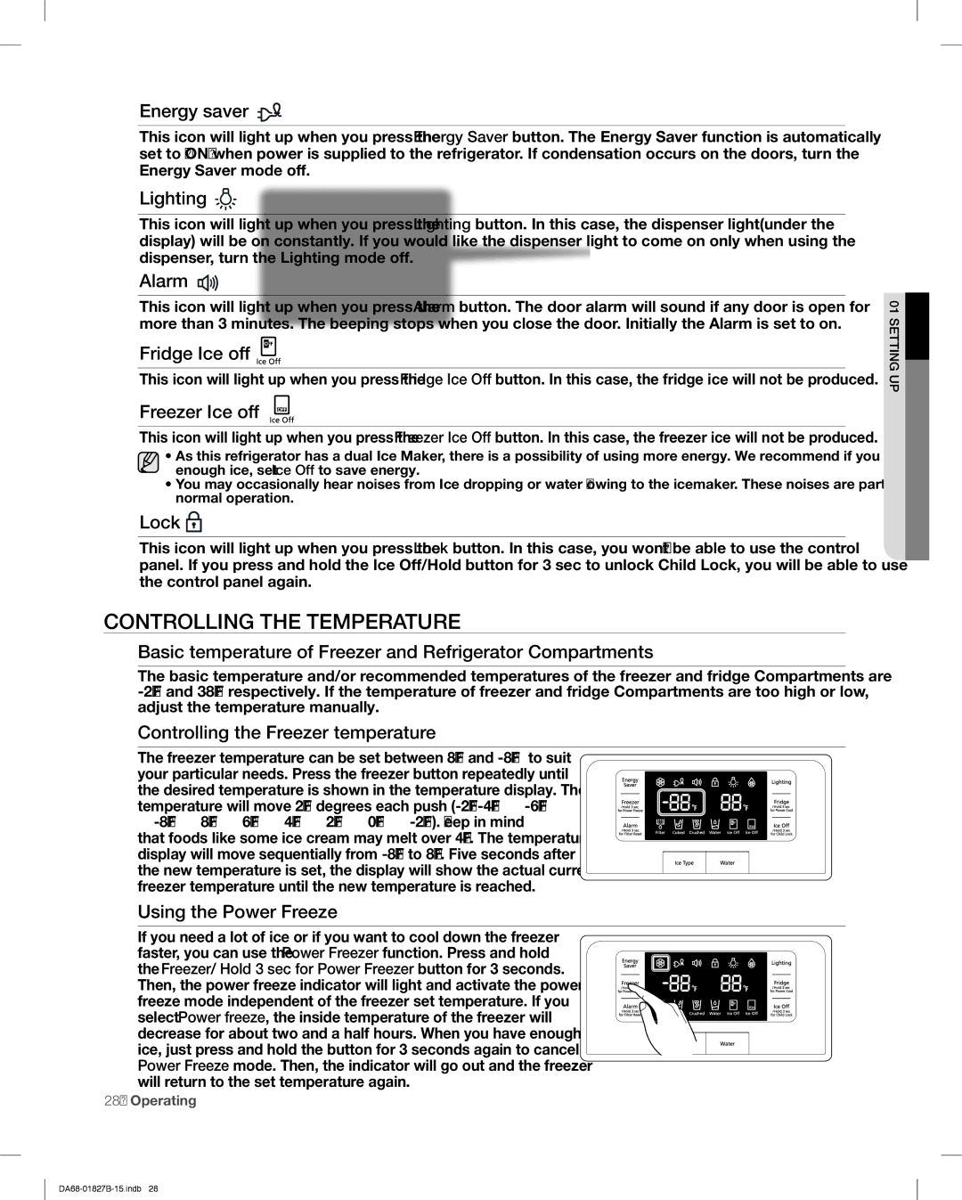 Samsung RFG237AAWP, RFG237AABP user manual Fridge Ice off, Freezer Ice off 