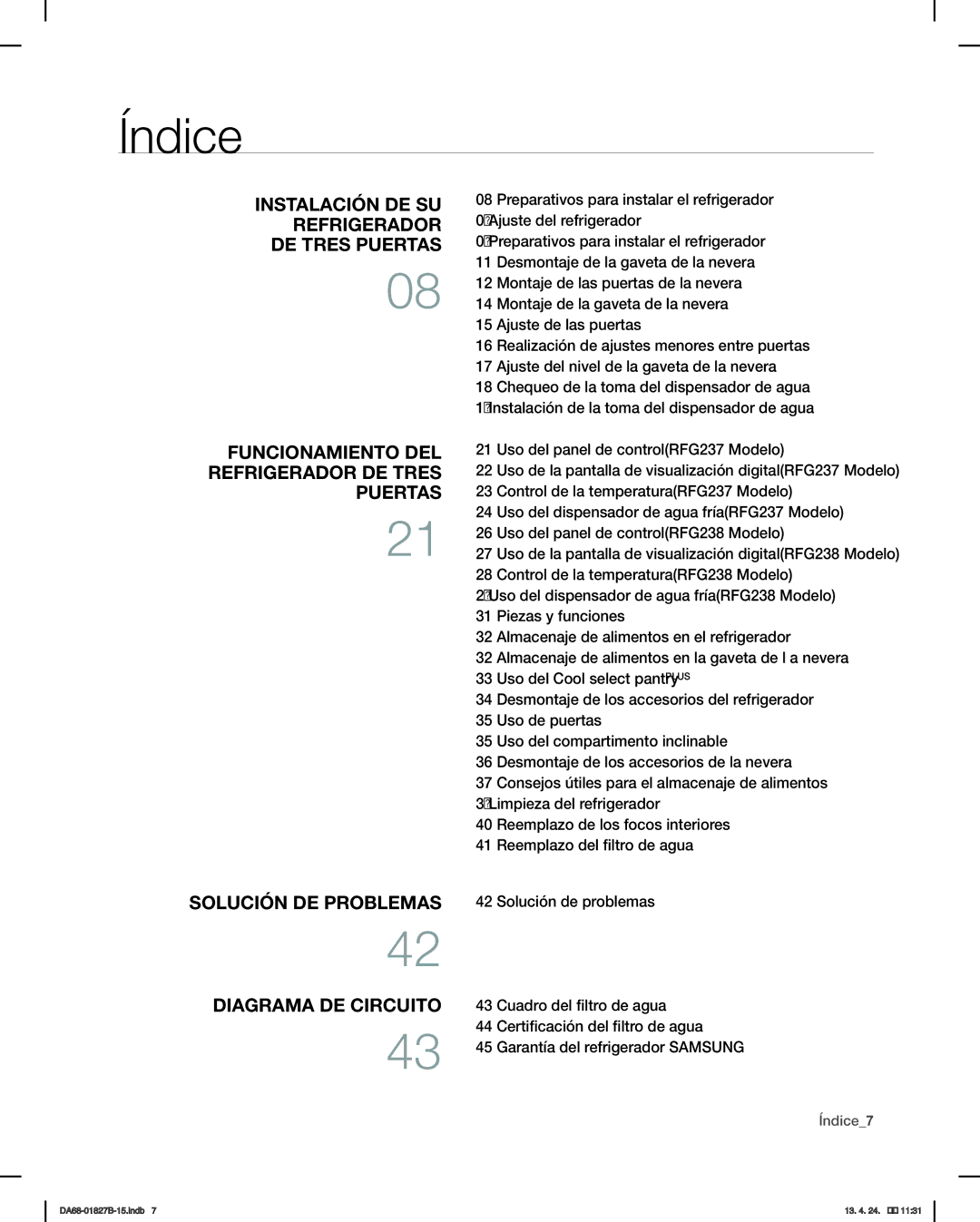 Samsung RFG237AABP, RFG237AAWP user manual Uso de la pantalla de visualización digitalRFG237 Modelo 