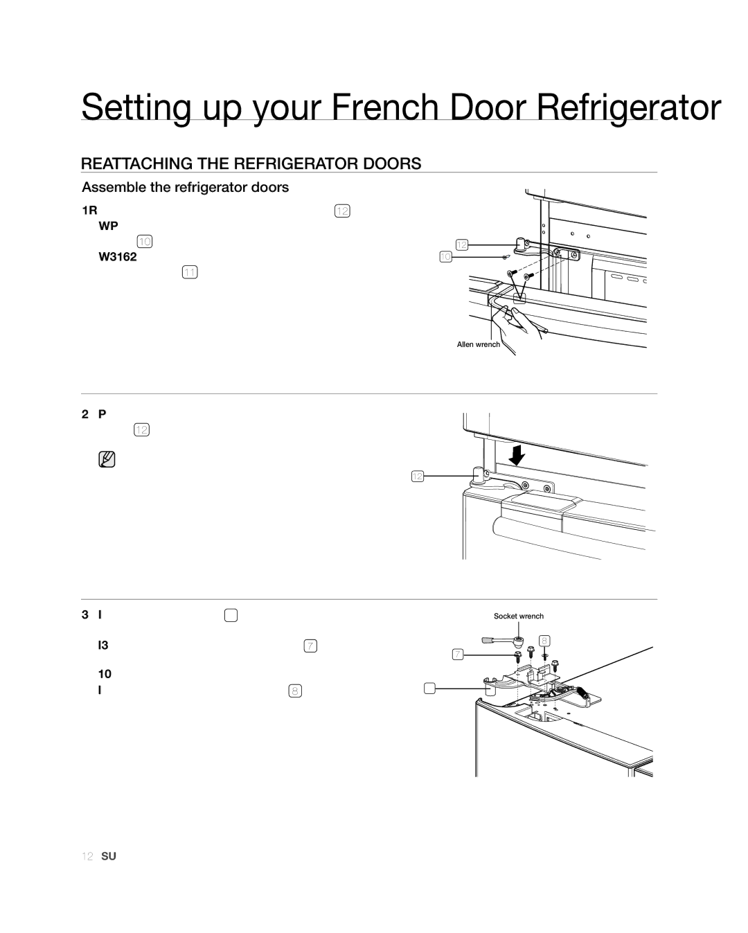 Samsung RFG238AARS, RFG237 user manual REAttACHinG tHE REFRiGERAtoR DooRs, Assemble the refrigerator doors 