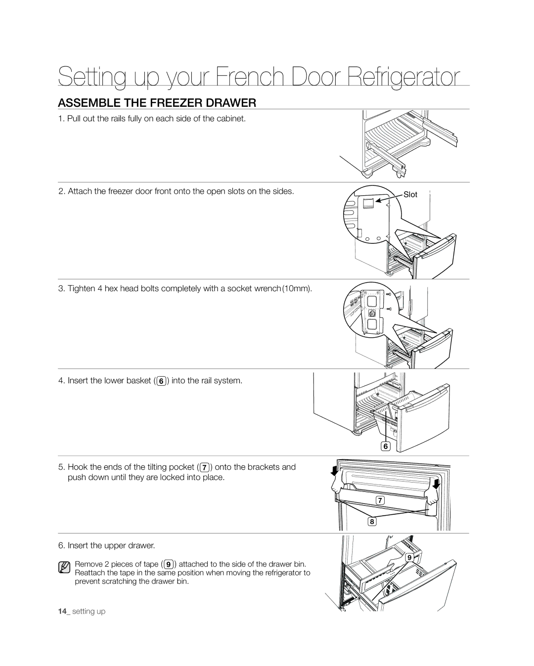 Samsung RFG237, RFG238AARS user manual Assemble the freezer drawer 