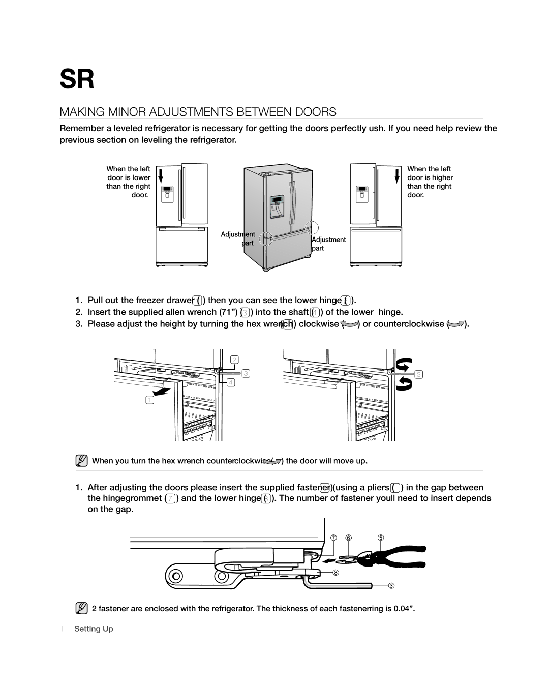 Samsung RFG238AARS, RFG237 user manual Making Minor Adjustments Between Doors 