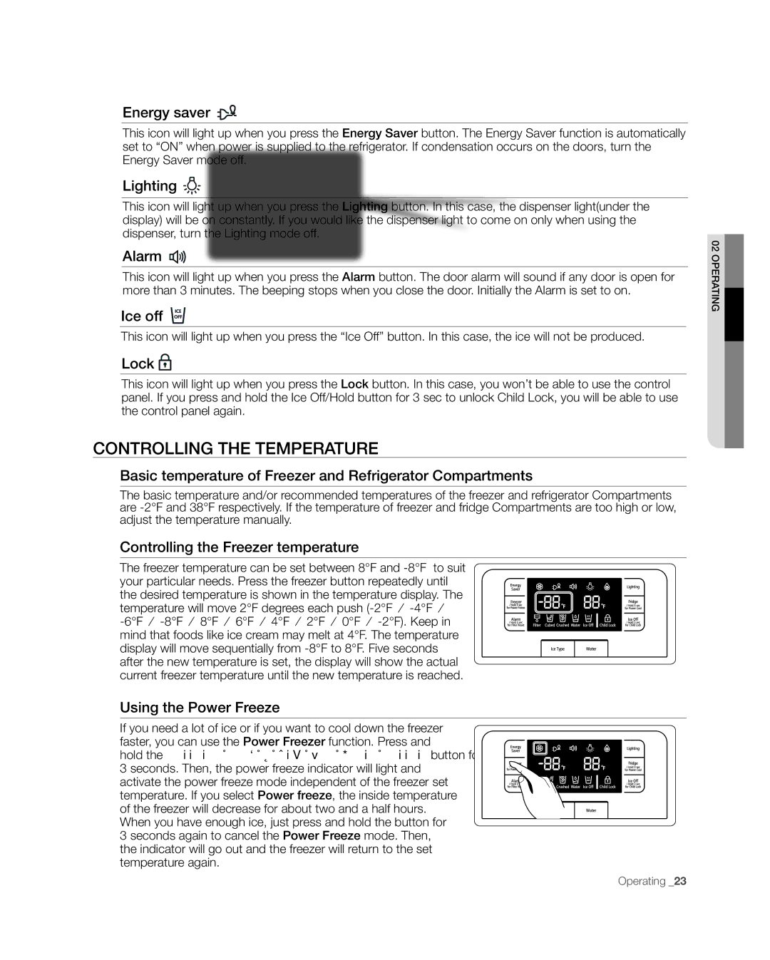 Samsung RFG237, RFG238AARS user manual Controlling the Temperature 