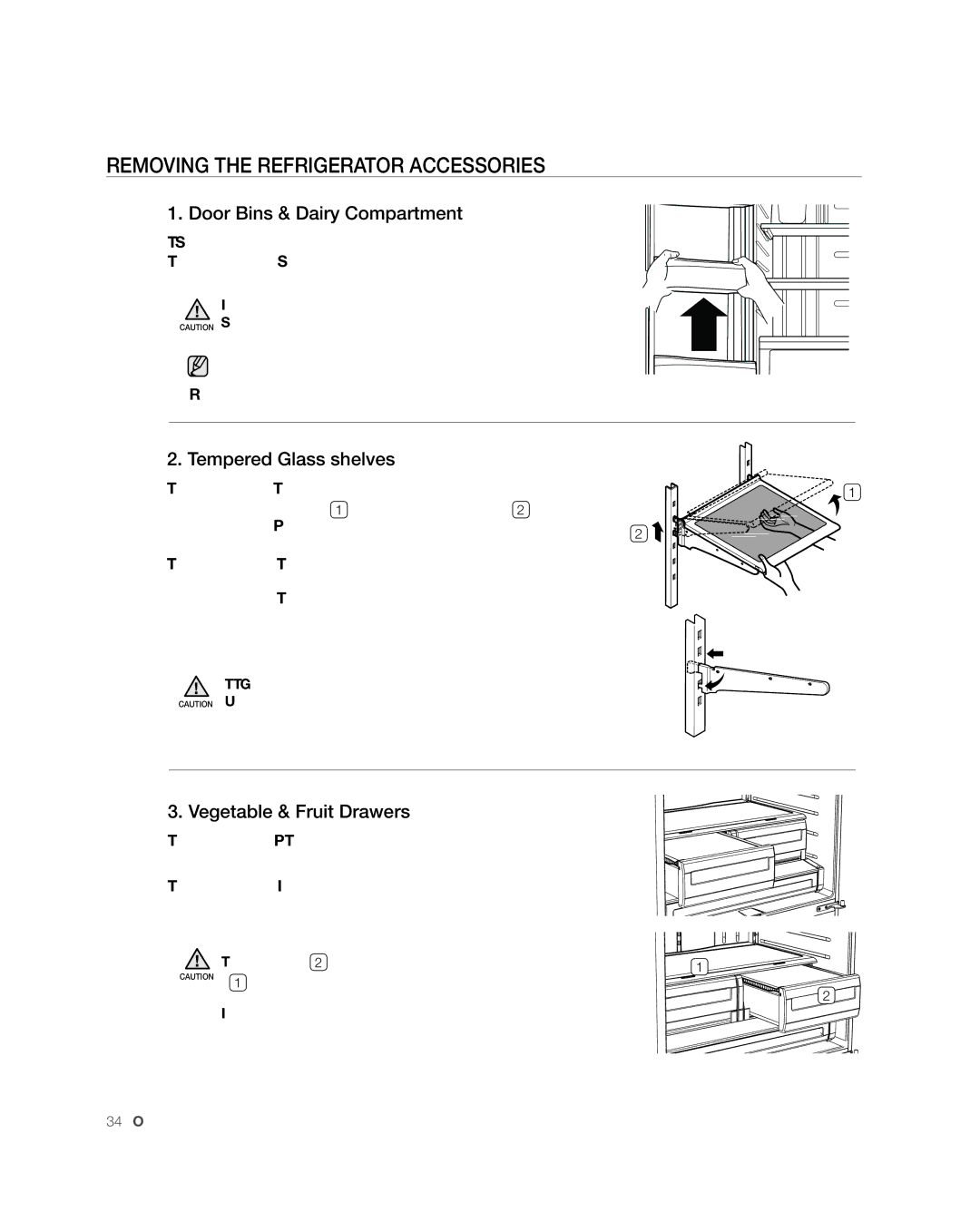 Samsung RFG238AARS, RFG237 Removing the Refrigerator Accessories, Door Bins & Dairy Compartment, Tempered Glass shelves 