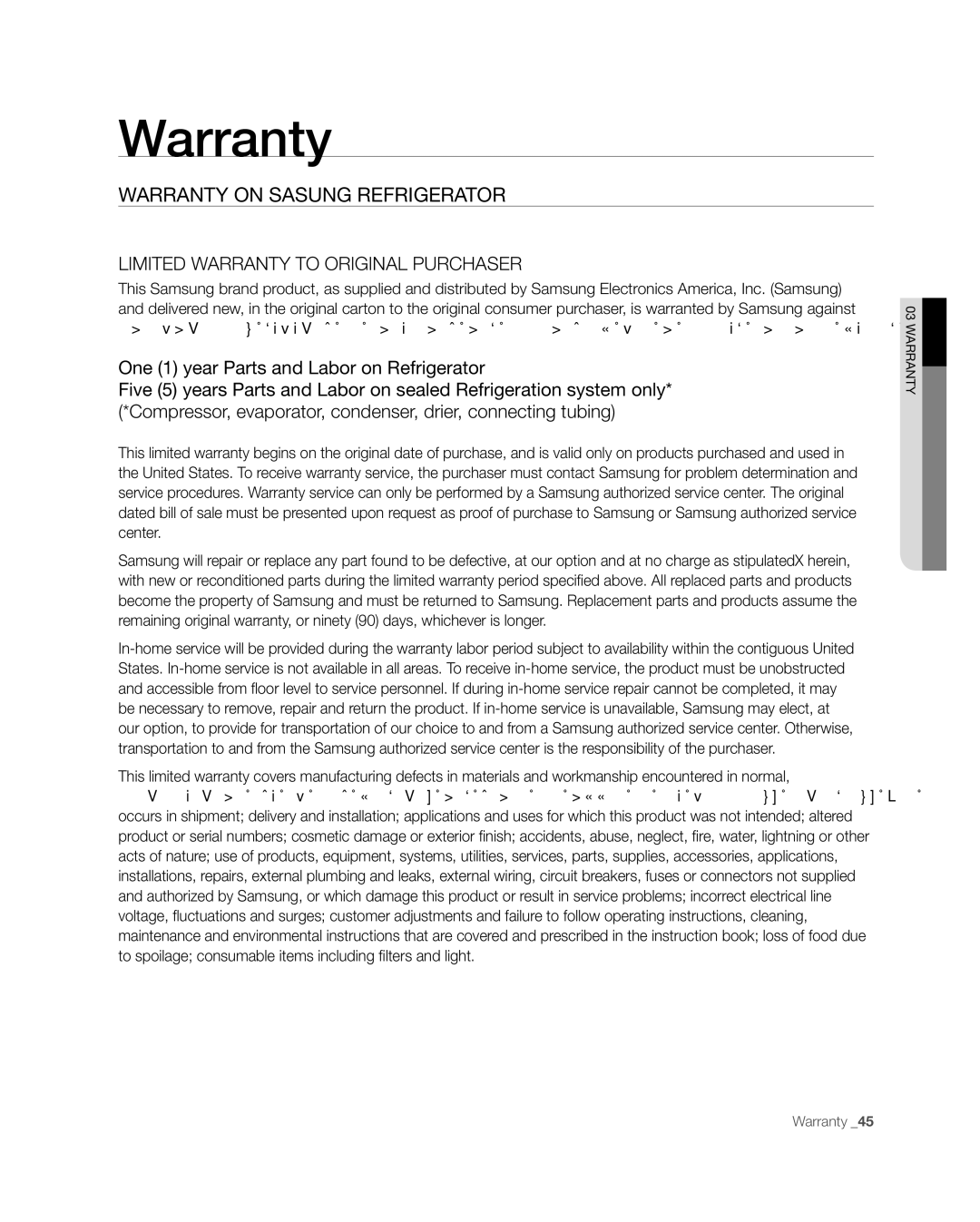 Samsung RFG238AARS, RFG237 user manual Warranty on Samsung Refrigerator 