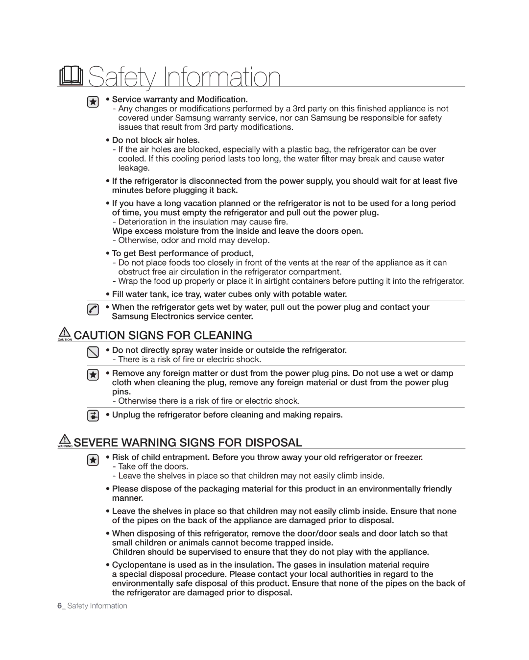 Samsung RFG238AARS, RFG237 user manual Safety Information 