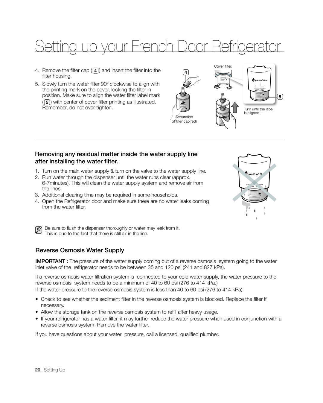 Samsung RFG237, RFG238AARS user manual Setting up your French Door Refrigerator, Reverse Osmosis Water Supply 