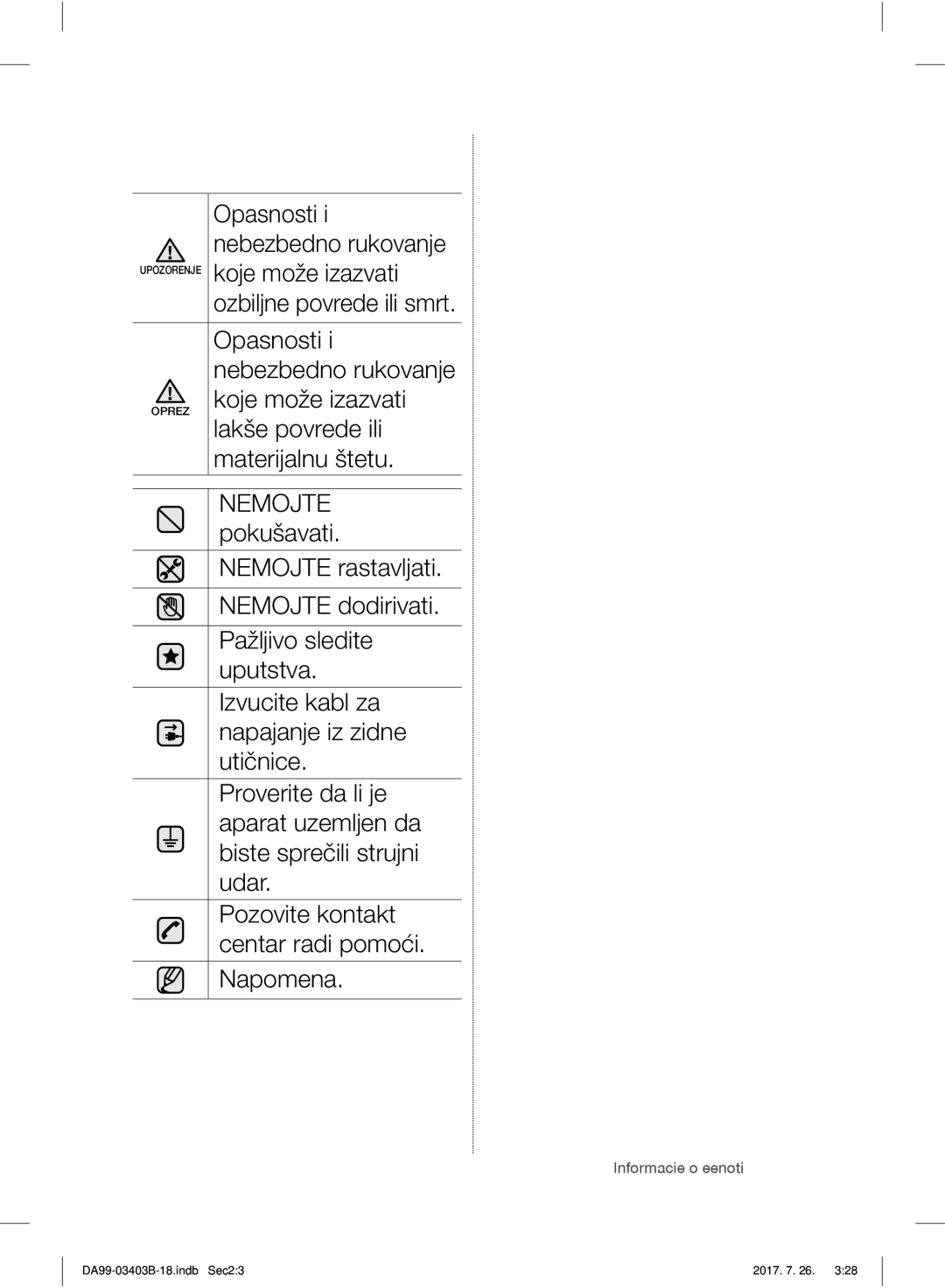 Samsung RFG23UERS1/XEF, RFG23UEBP1/XEO, RFG23UERS1/XEO, RFG23UERS1/XTR manual Nemojte 