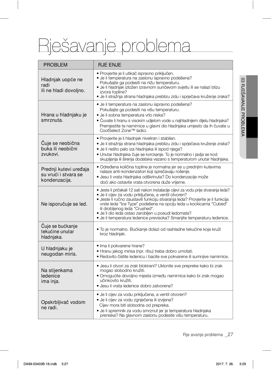 Samsung RFG23UERS1/XEF manual Provjerite je li utikač ispravno priključen, Je li temperatura na zaslonu ispravno podešena? 