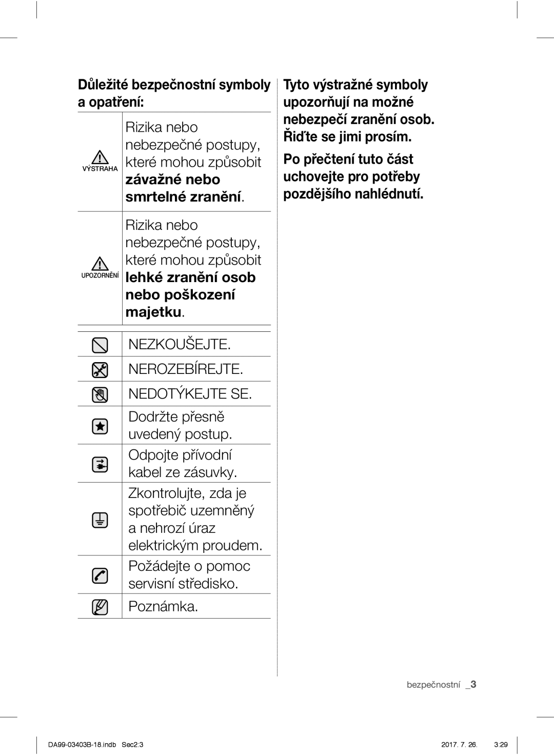 Samsung RFG23UERS1/XEF, RFG23UEBP1/XEO manual Rizika nebo nebezpečné postupy, které mohou způsobit, Které mohou způsobit 