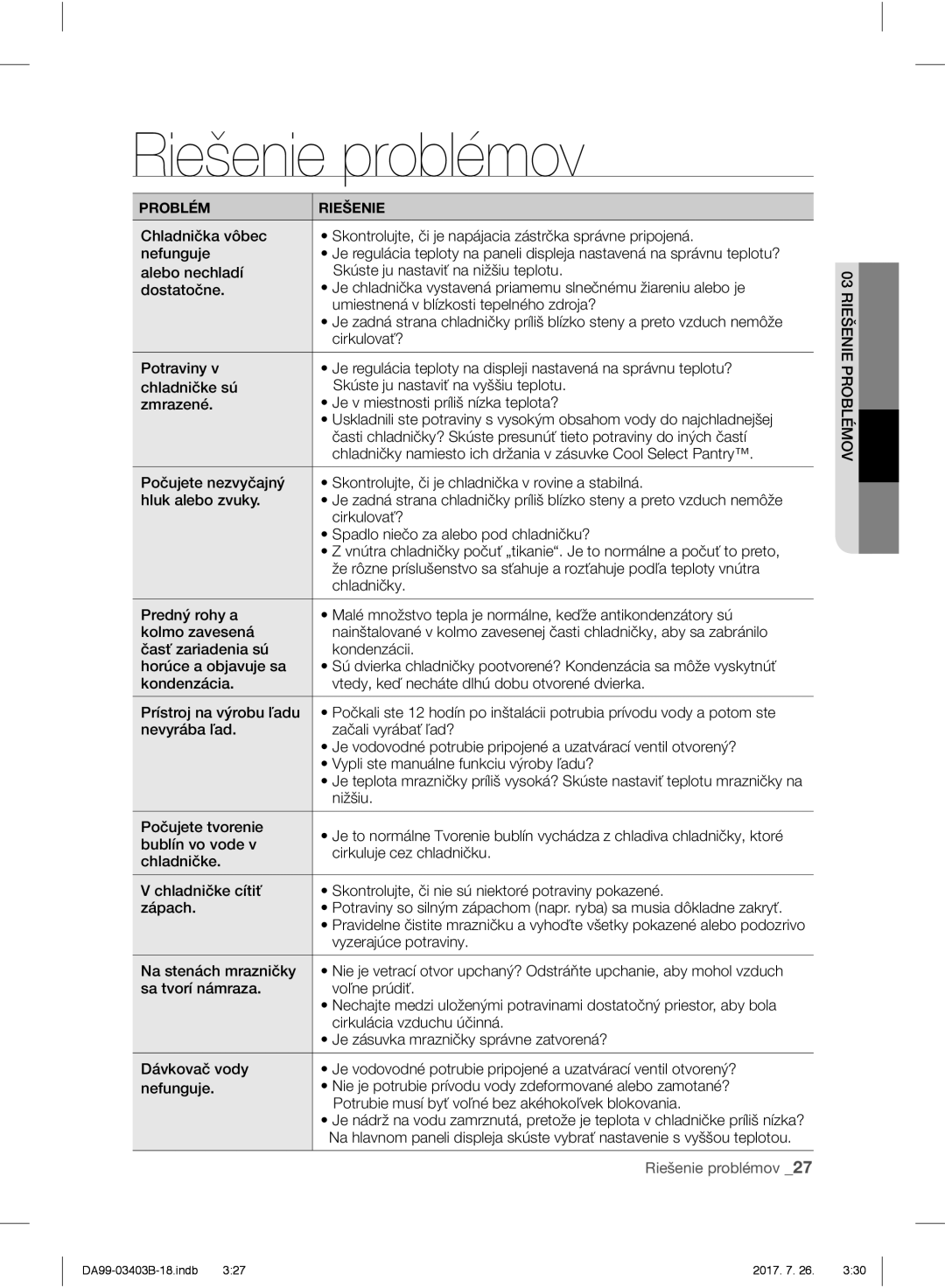 Samsung RFG23UERS1/XEF, RFG23UEBP1/XEO, RFG23UERS1/XEO, RFG23UERS1/XTR manual Riešenie problémov, Nižšiu, Vyzerajúce potraviny 