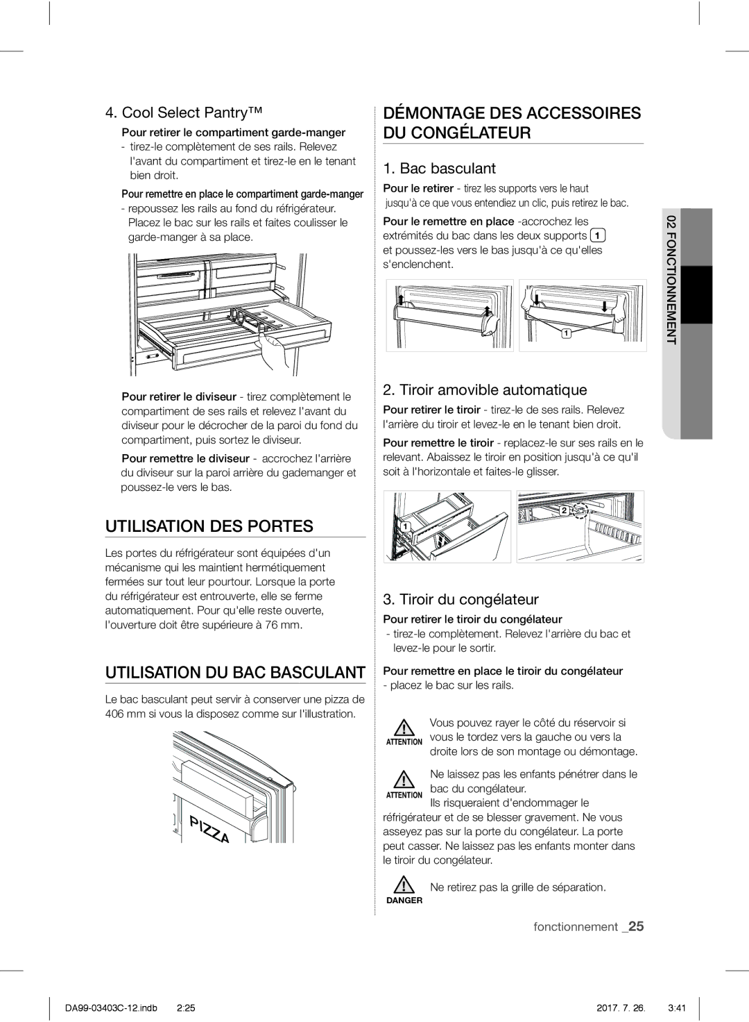 Samsung RFG23UERS1/XTR Utilisation DES Portes, Utilisation DU BAC Basculant, Démontage DES Accessoires DU Congélateur 