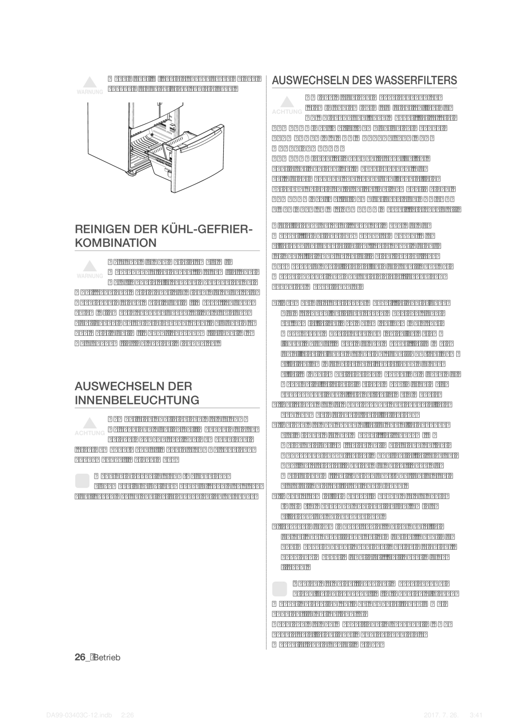 Samsung RFG23RESL1/XEF, RFG23UERS1/XEO manual Reinigen DER KÜHL-GEFRIER- Kombination, Auswechseln DER Innenbeleuchtung 