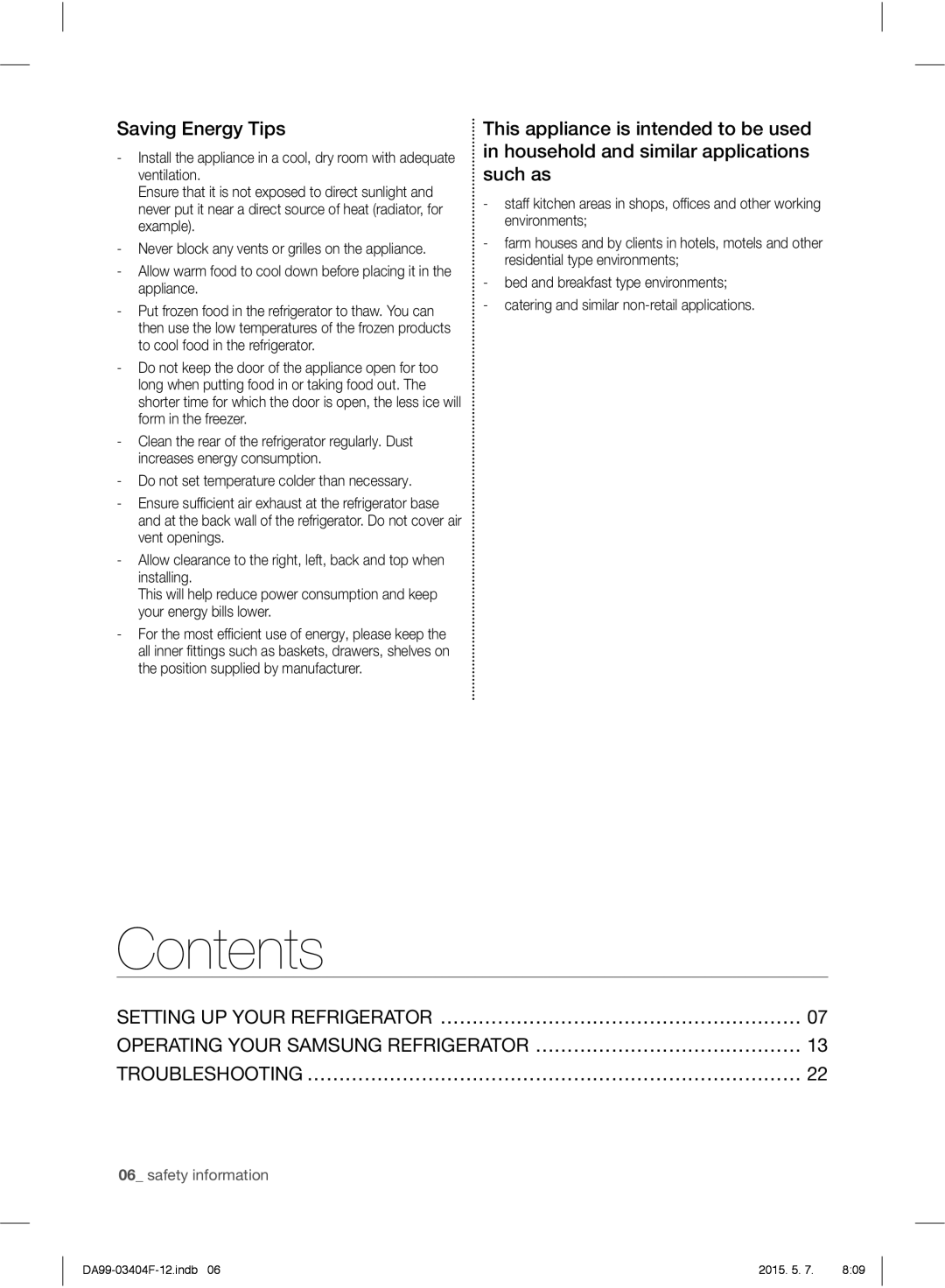 Samsung RFG28MEPN1/SML manual Contents 