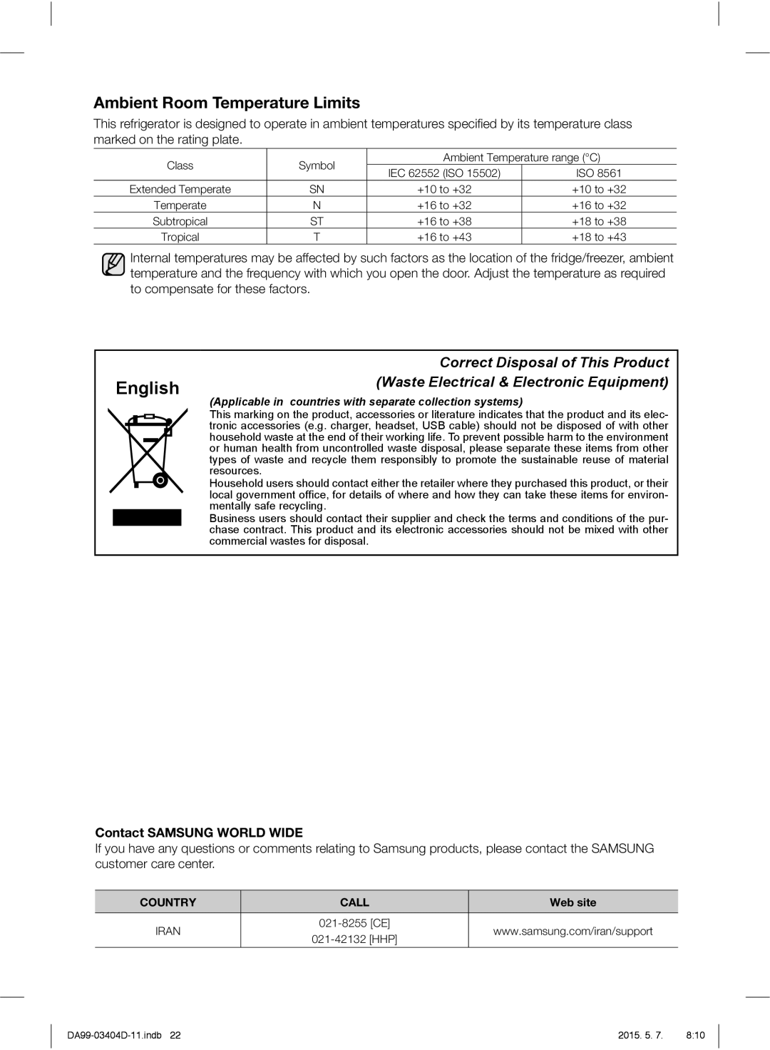 Samsung RFG28MERS1/HAC manual Ambient Room Temperature Limits, Class Symbol Ambient Temperature range C, Web site 