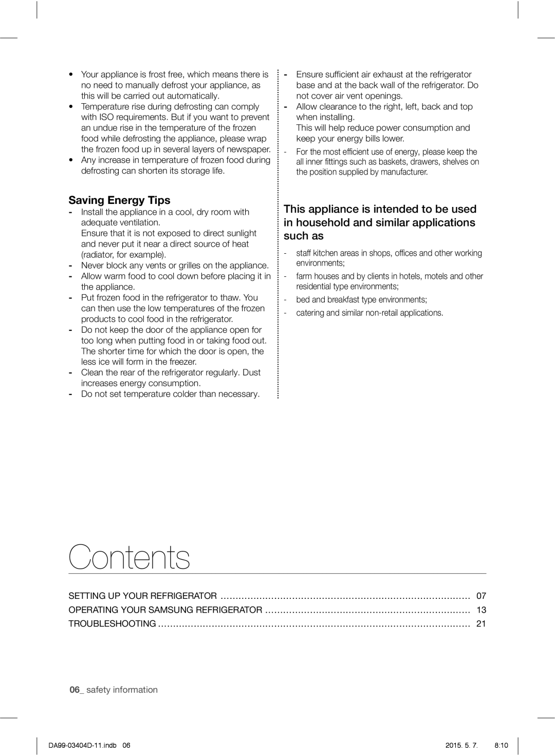 Samsung RFG28MERS1/HAC manual Contents 