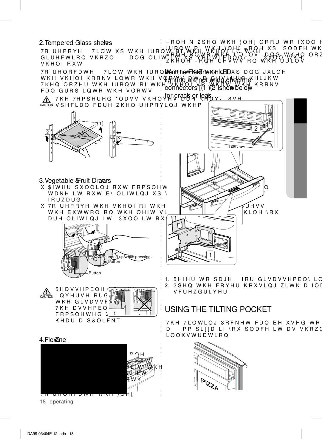 Samsung RFG28MESL1/XSG manual Using the Tilting Pocket, Tempered Glass shelves, Flex Zone 