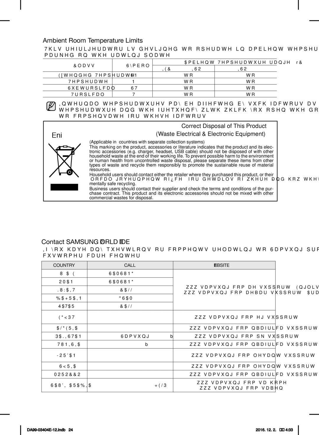 Samsung RFG28MESL1/XSG manual Ambient Room Temperature Limits, Contact Samsung World Wide 