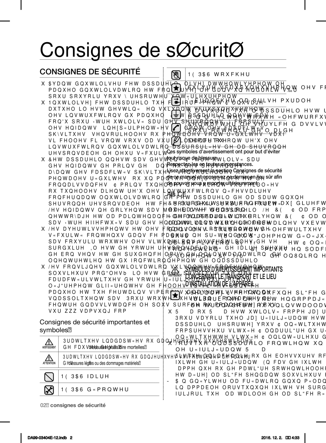 Samsung RFG28MESL1/XSG manual Consignes de sécurité, Consignes DE Sécurité, ’Installation De L’Appareil, Avis CE 