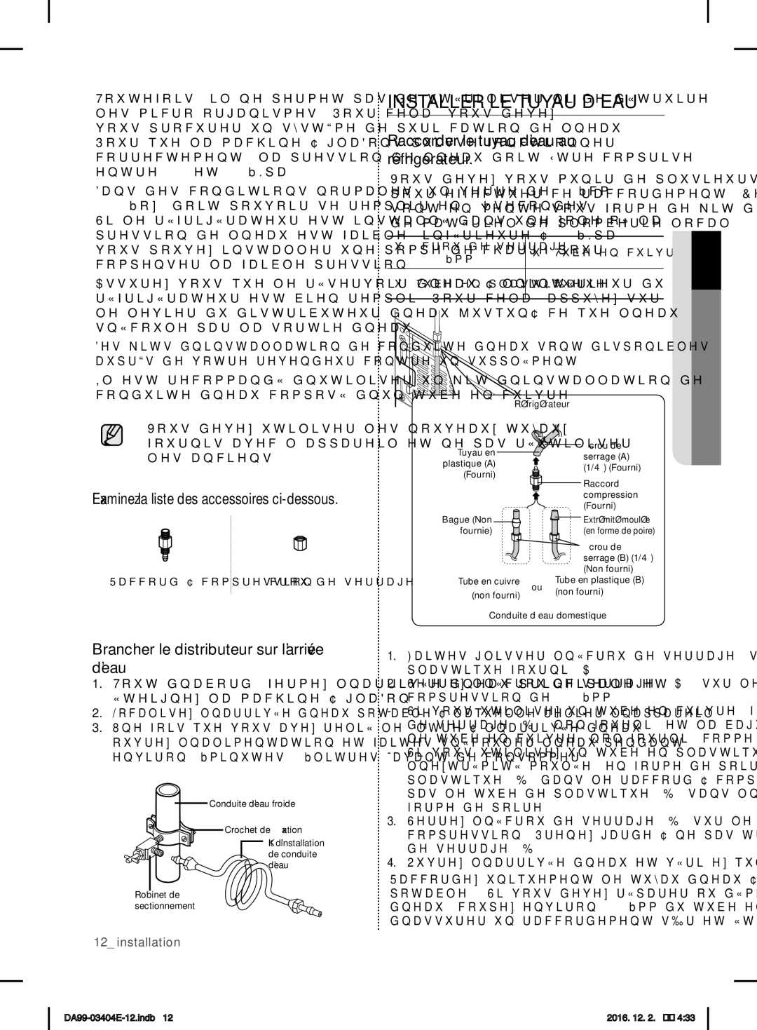 Samsung RFG28MESL1/XSG manual Installer LE Tuyau D’EAU, Raccorder le tuyau d’eau au réfrigérateur, Raccord à compression 