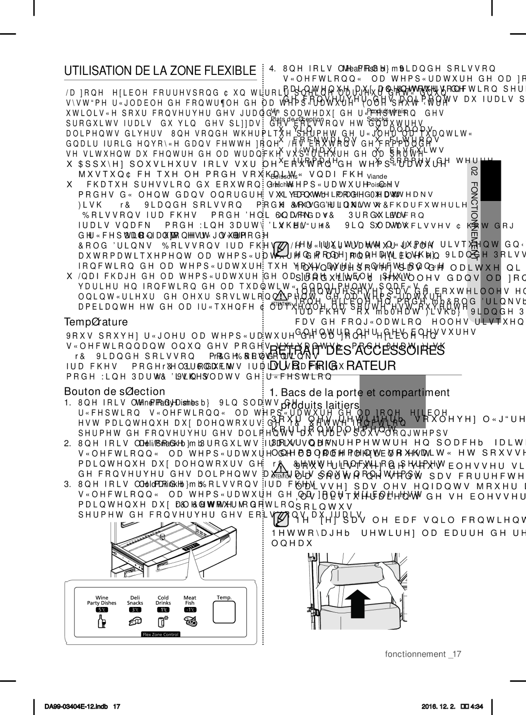 Samsung RFG28MESL1/XSG manual Retrait DES Accessoires DU Réfrigérateur, Utilisation DE LA Zone Flexible, Température 