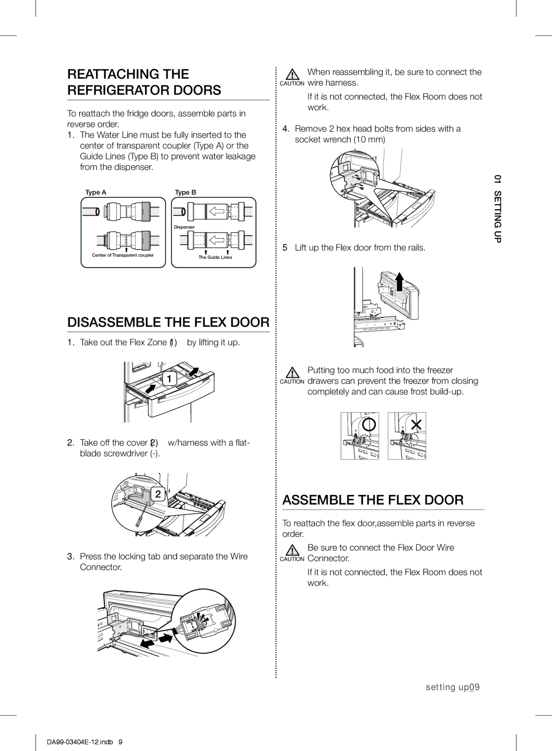 Samsung RFG28MESL1/XSG manual Reattaching the Refrigerator Doors, Disassemble the Flex Door, Assemble the Flex Door 