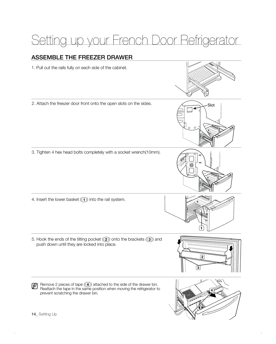 Samsung RFG293HABP user manual Assemble the freezer drawer 