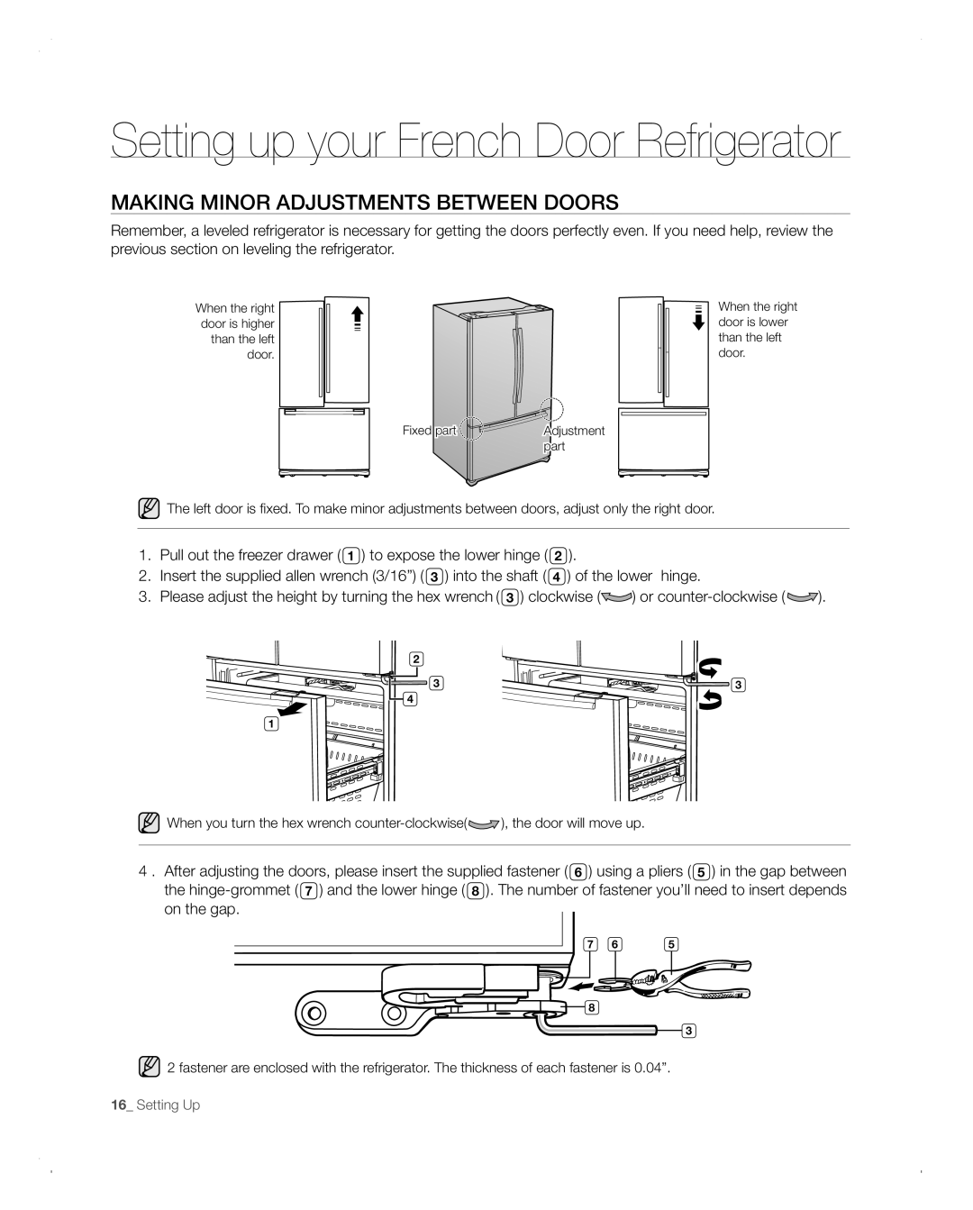 Samsung RFG293HABP user manual Making Minor Adjustments Between Doors 