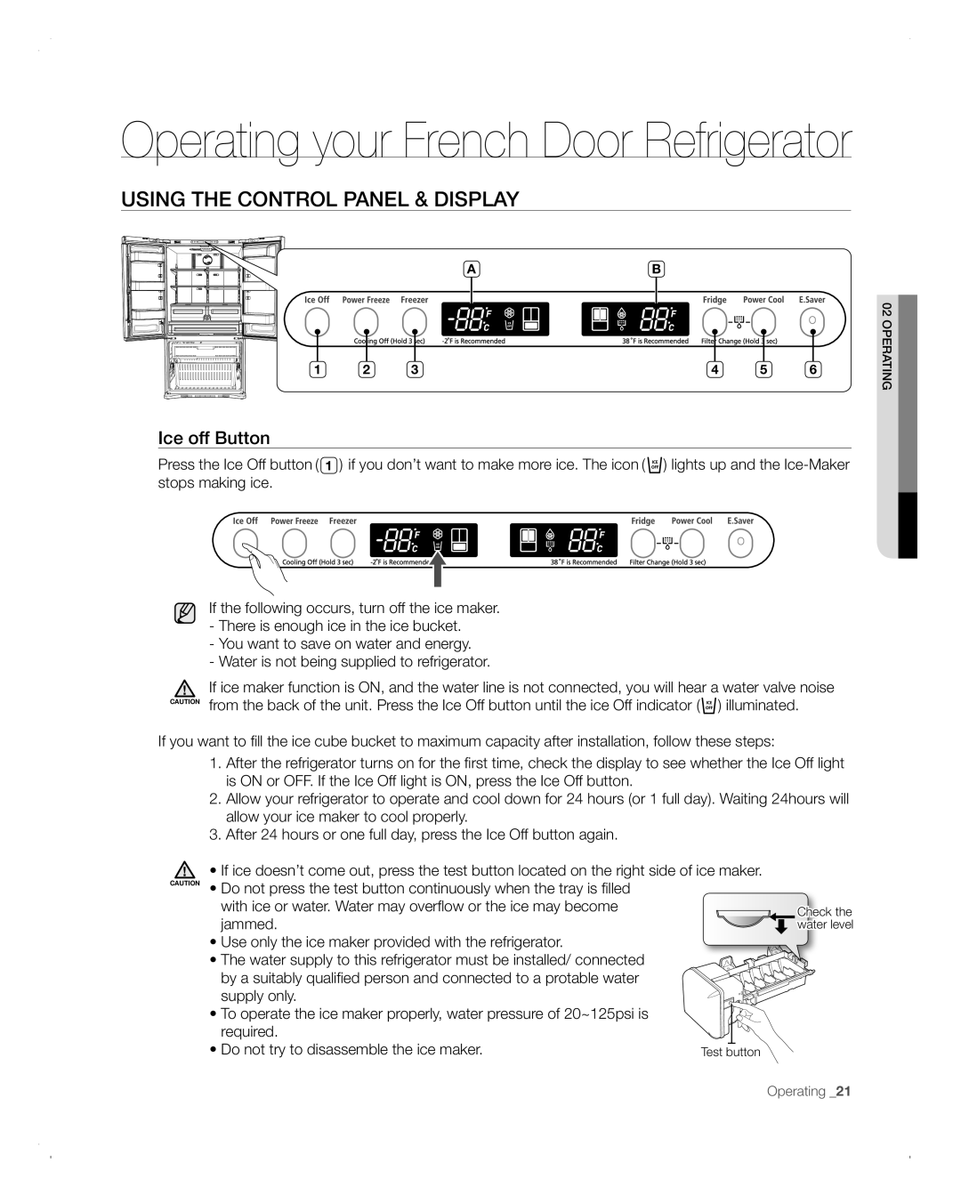 Samsung RFG293HABP user manual Using the Control Panel & Display, Ice off Button 