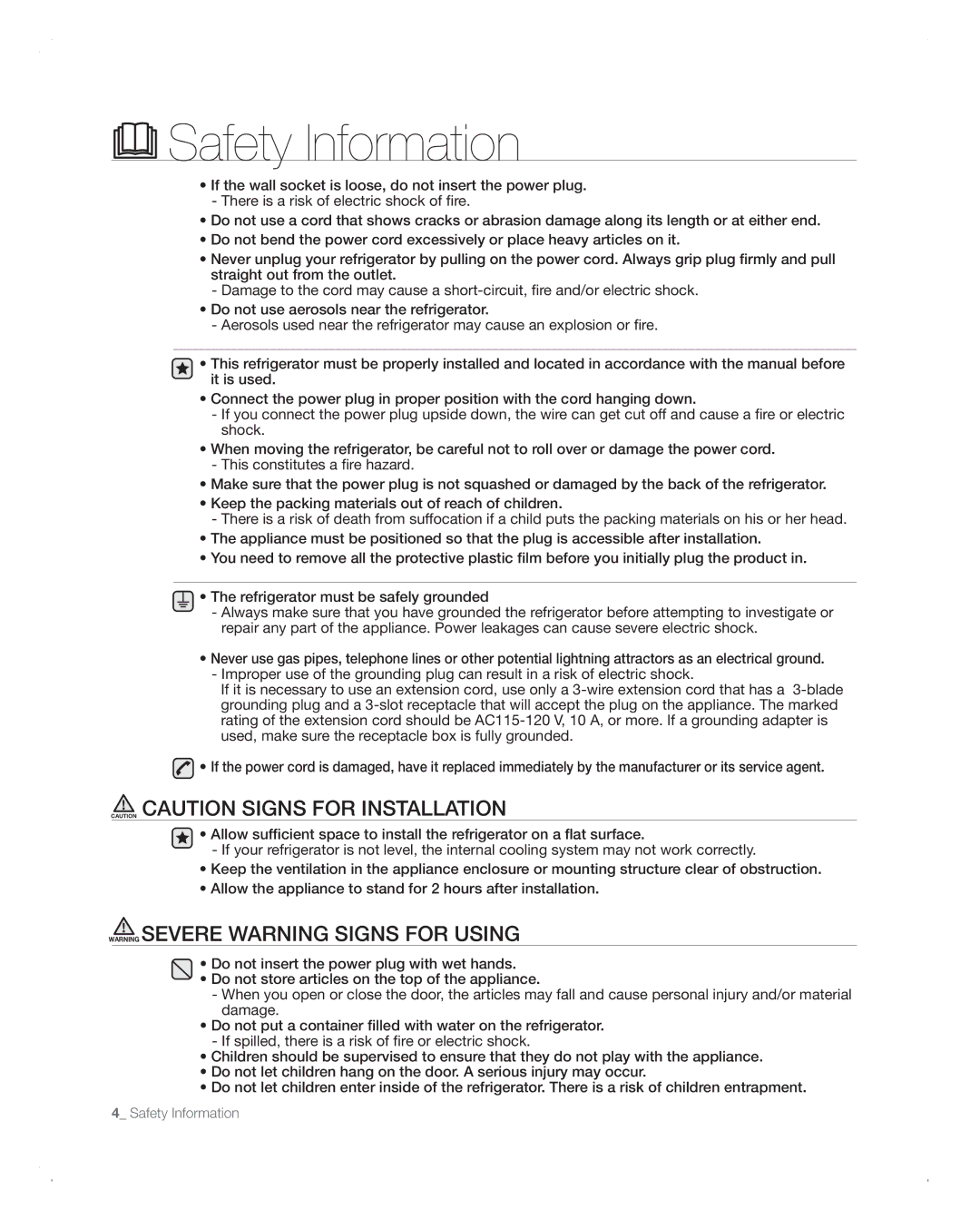 Samsung RFG293HABP user manual Safety Information 