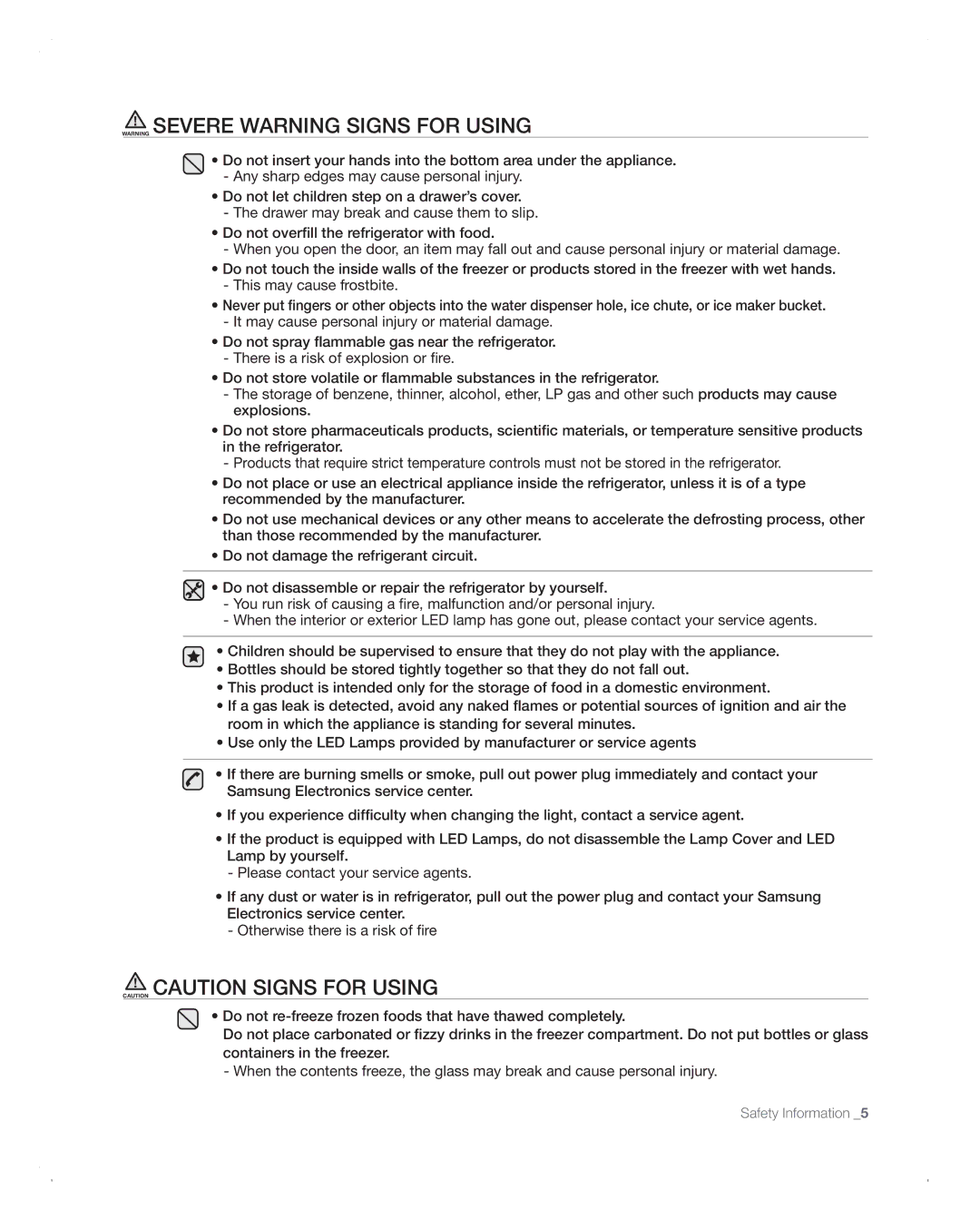 Samsung RFG293HABP user manual Safety Information 