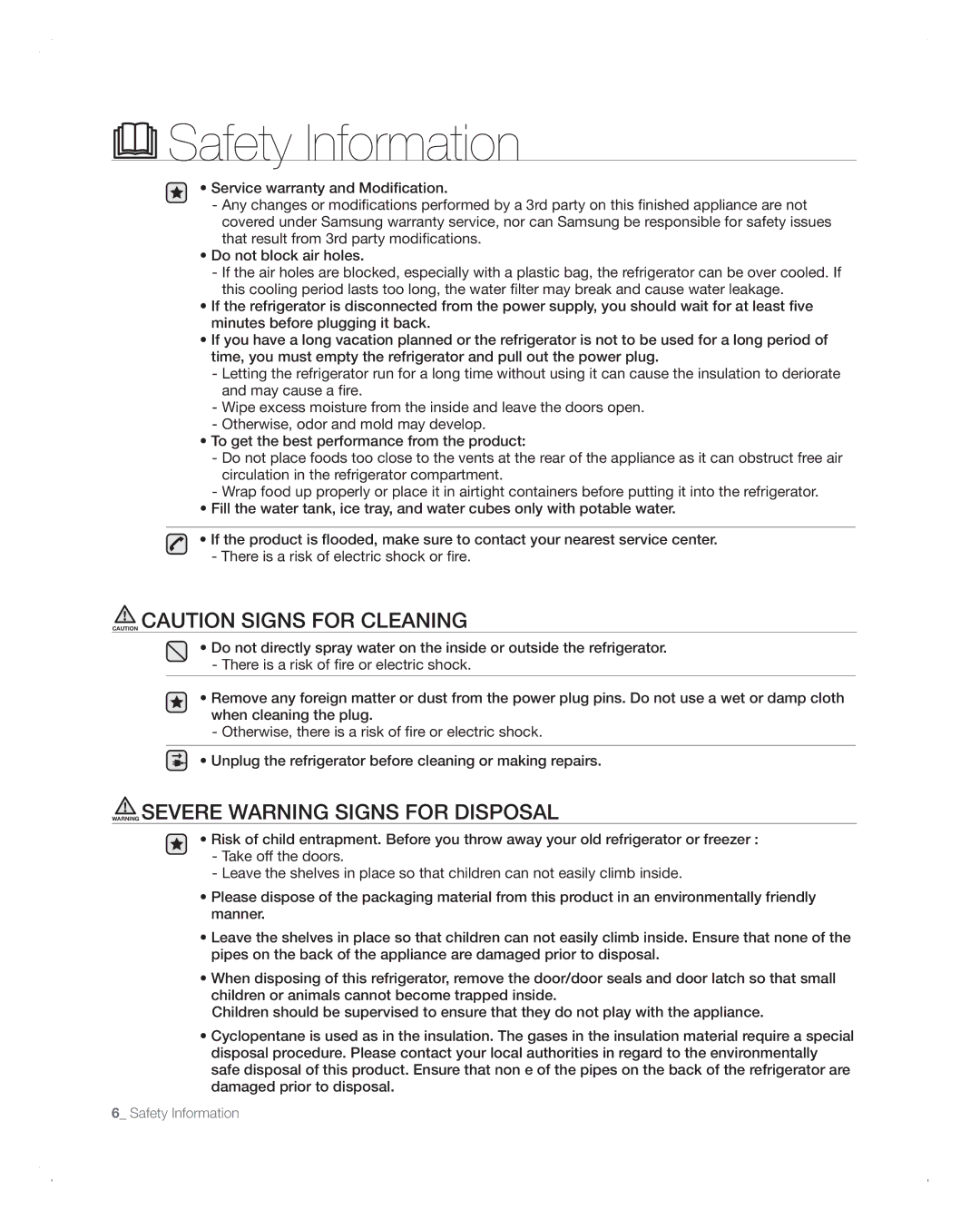 Samsung RFG293HABP user manual Safety Information 