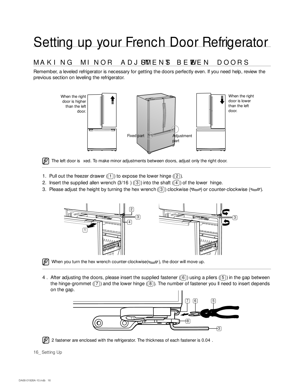 Samsung RFG293HARS, RFG293HAWP user manual Making Minor Adjustments Between Doors, On the gap 