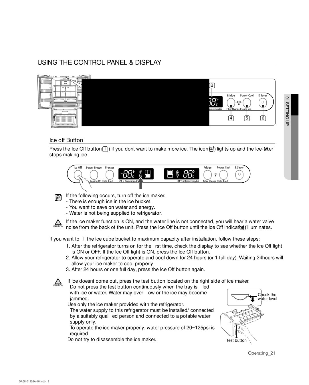 Samsung RFG293HAWP, RFG293HARS user manual Using the Control Panel & Display, Ice off Button, Jammed 