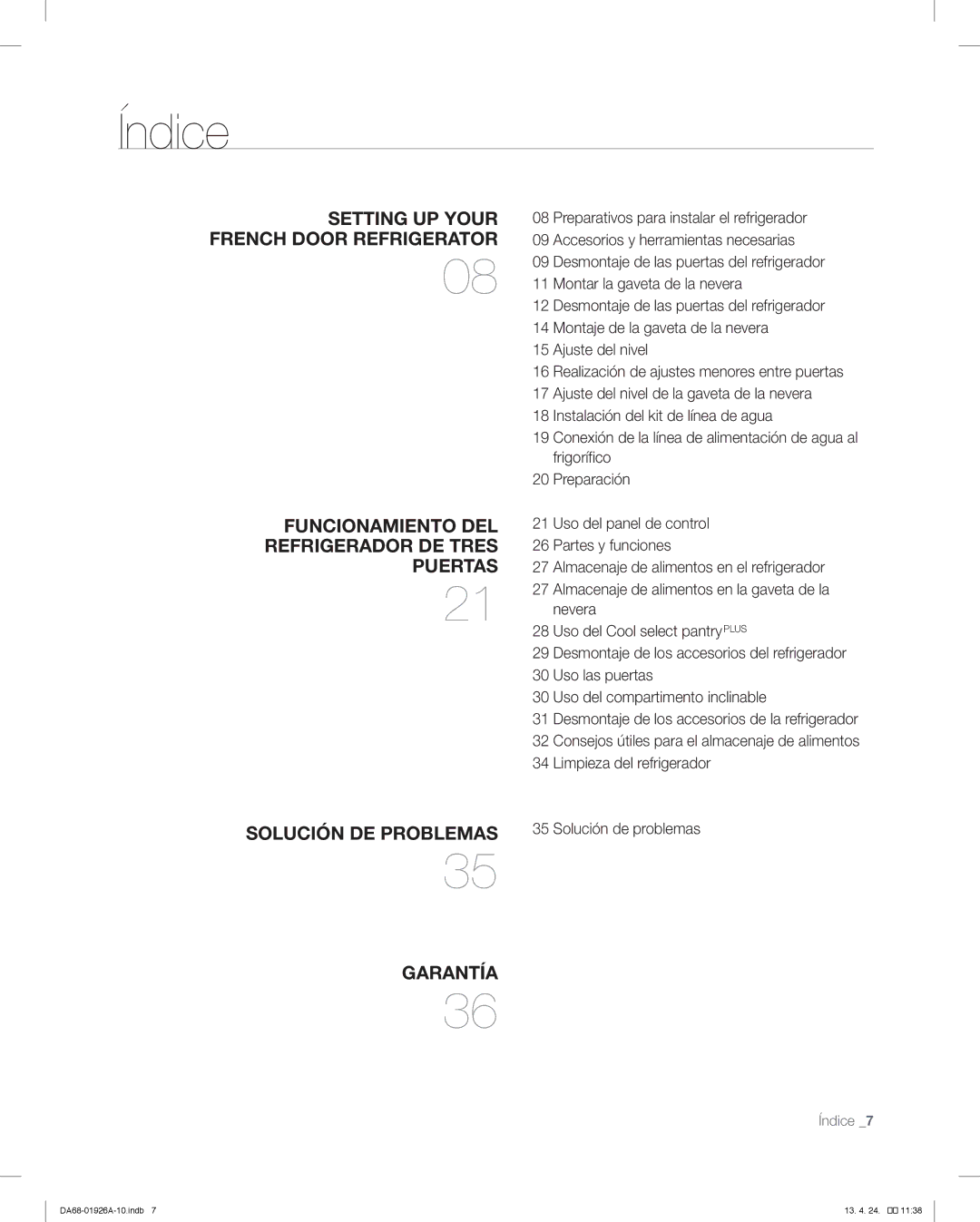 Samsung RFG293HAWP Desmontaje de las puertas del refrigerador, Montar la gaveta de la nevera, Ajuste del nivel, Nevera 