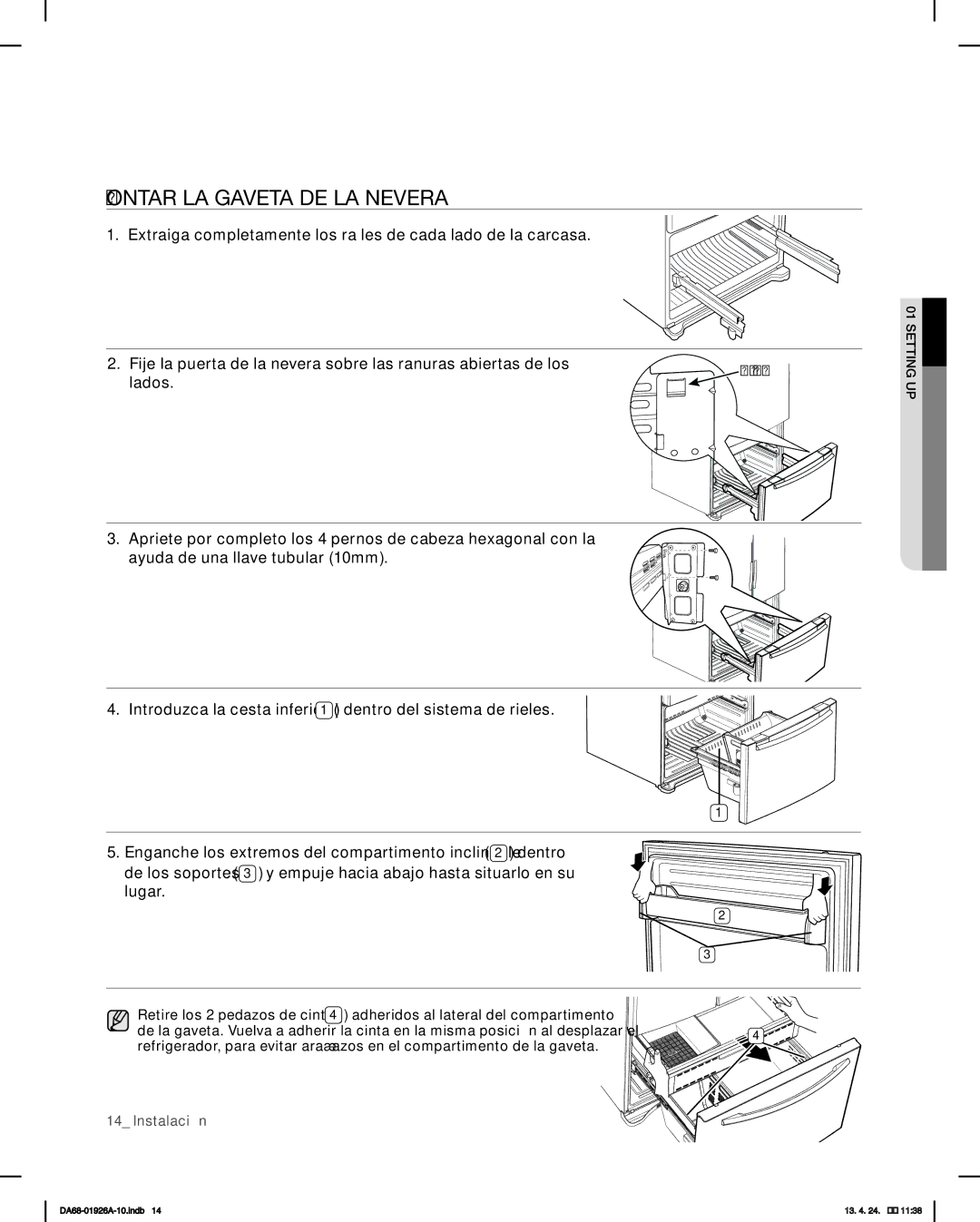 Samsung RFG293HARS, RFG293HAWP user manual Montar LA Gaveta DE LA Nevera, Lados 