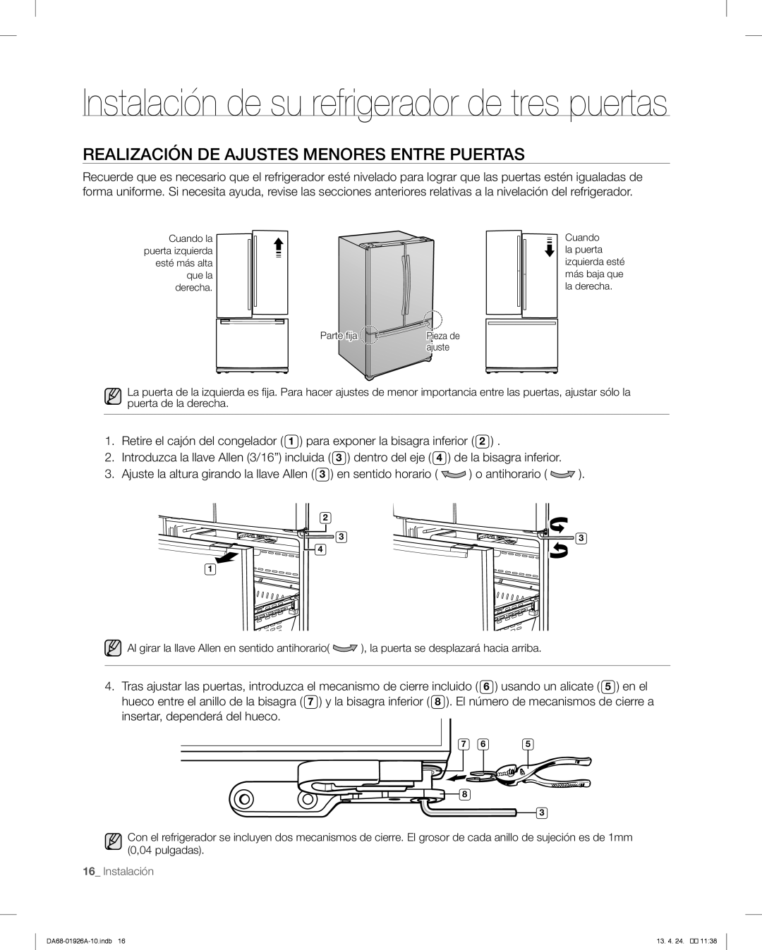 Samsung RFG293HARS, RFG293HAWP user manual Realización DE Ajustes Menores Entre Puertas 