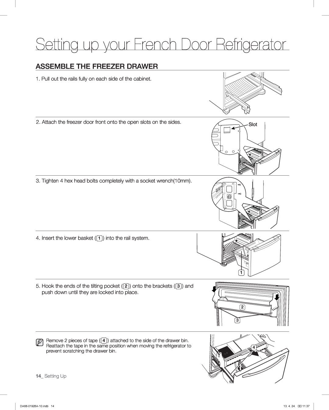 Samsung RFG293HARS, RFG293HAWP user manual Assemble The Freezer Drawer, Setting up your French Door Refrigerator 