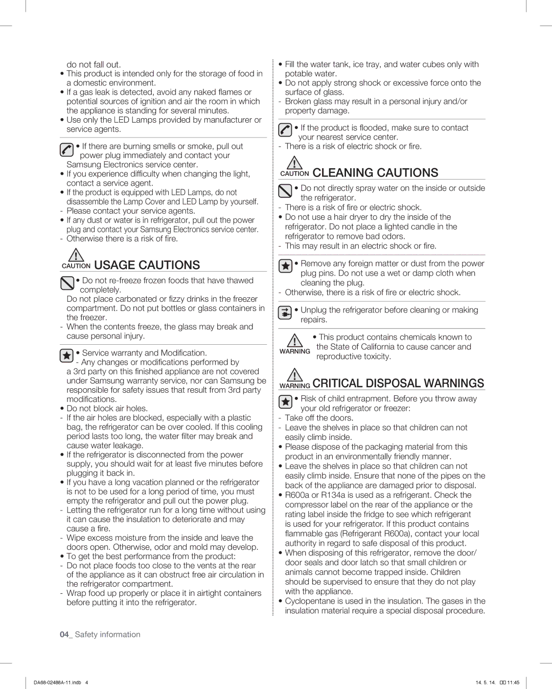 Samsung RFG296HDRS user manual Do not fall out, Please contact your service agents 