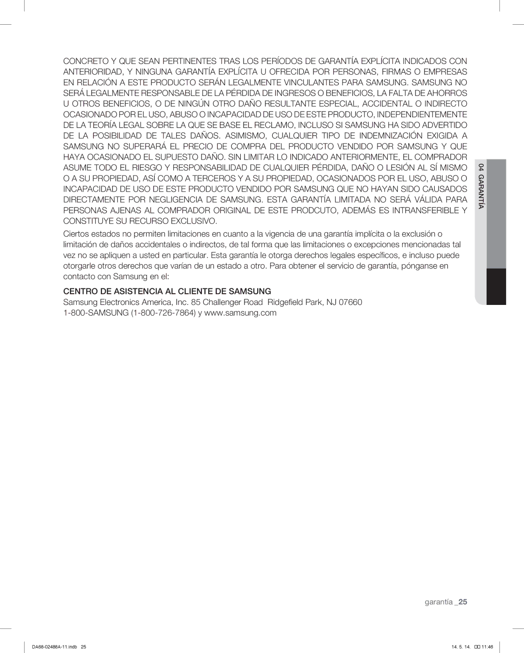 Samsung RFG296HDRS user manual Centro DE Asistencia AL Cliente DE Samsung 