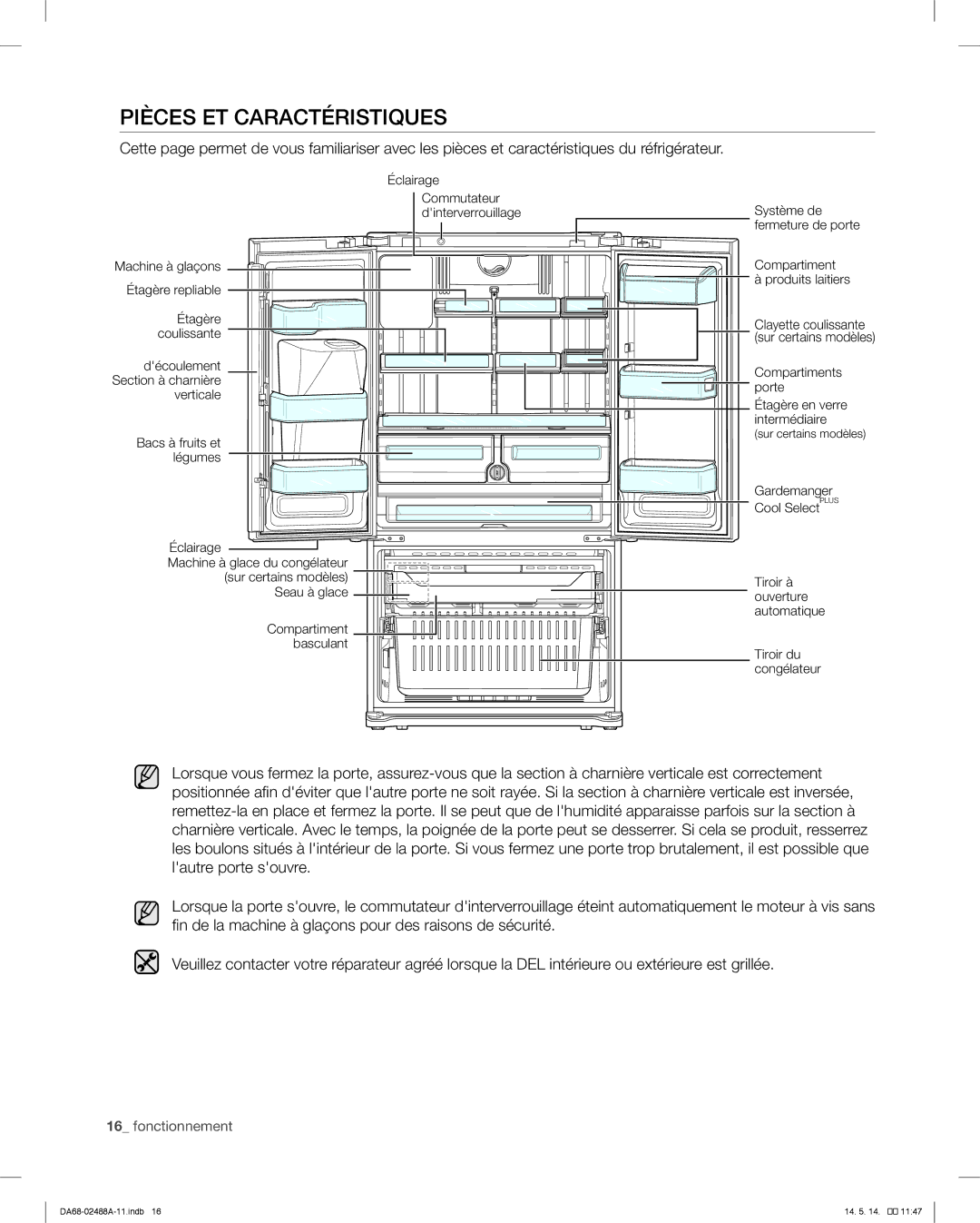 Samsung RFG296HDRS user manual Pièces ET Caractéristiques 