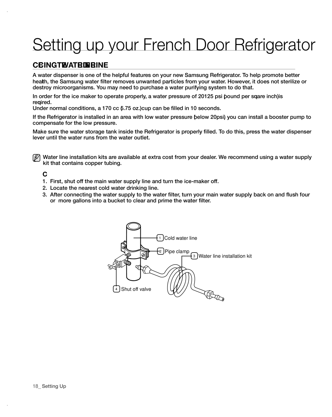 Samsung RFG297AA user manual CHECKinG tHE wAtER DisPEnsER LinE, Connecting to the water supply line 