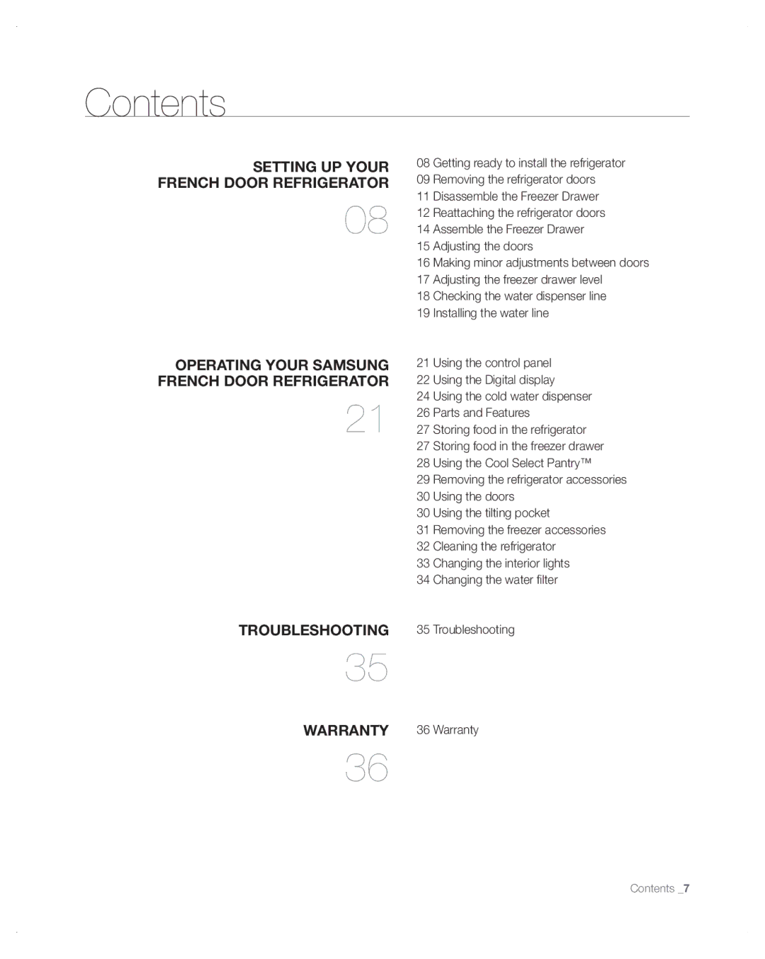 Samsung RFG297AA user manual Contents 