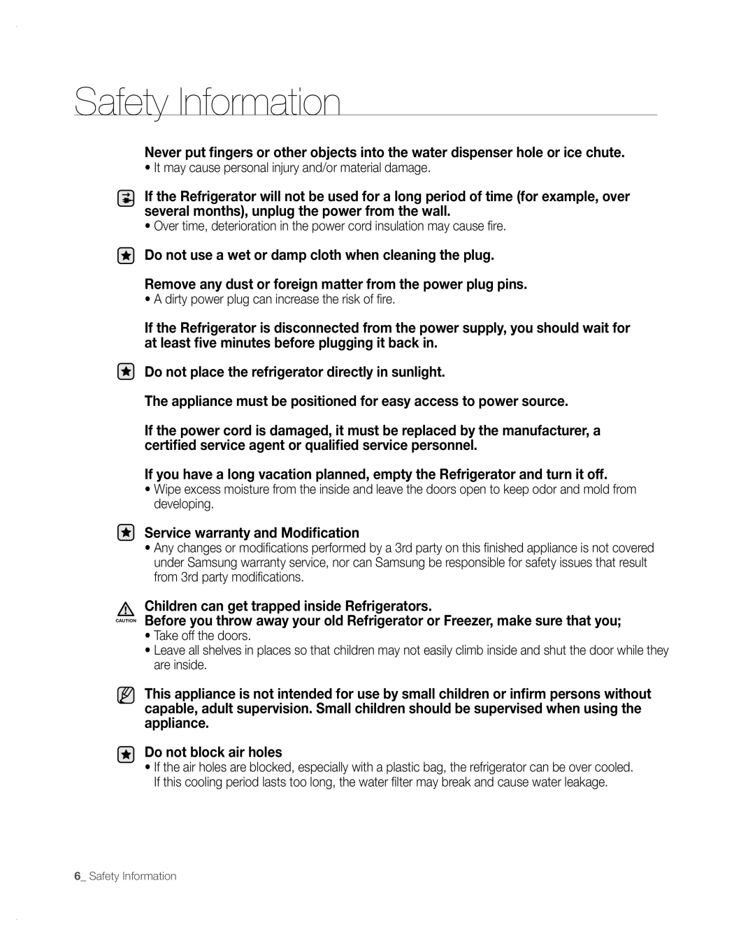 Samsung RFG297AA user manual Safety Information 