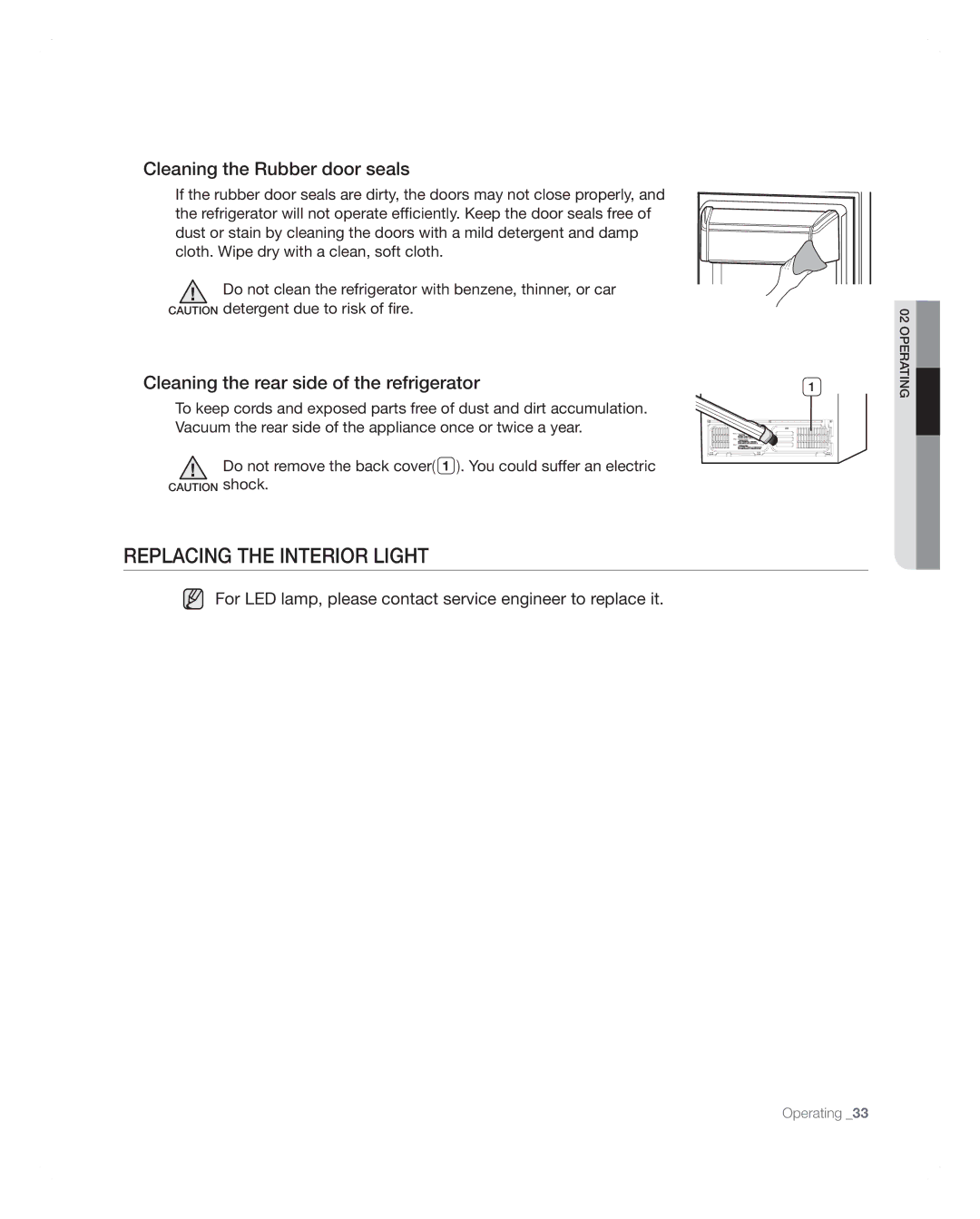 Samsung RFG297AARS user manual Replacing the Interior Light, Cleaning the Rubber door seals 