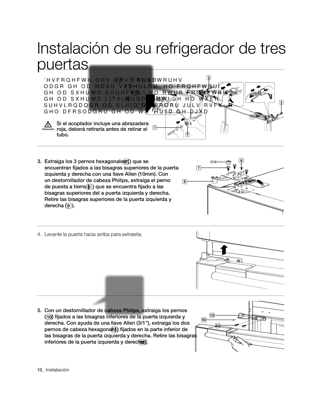 Samsung RFG297AARS user manual Instalación de su refrigerador de tres puertas 