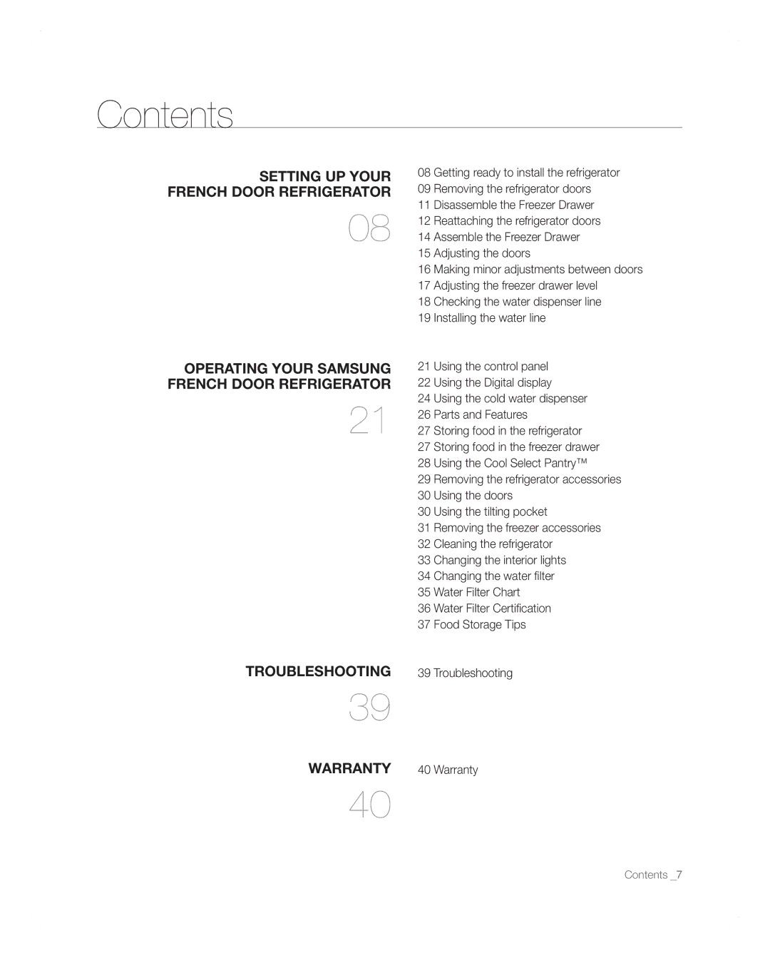 Samsung RFG297AARS user manual Contents 