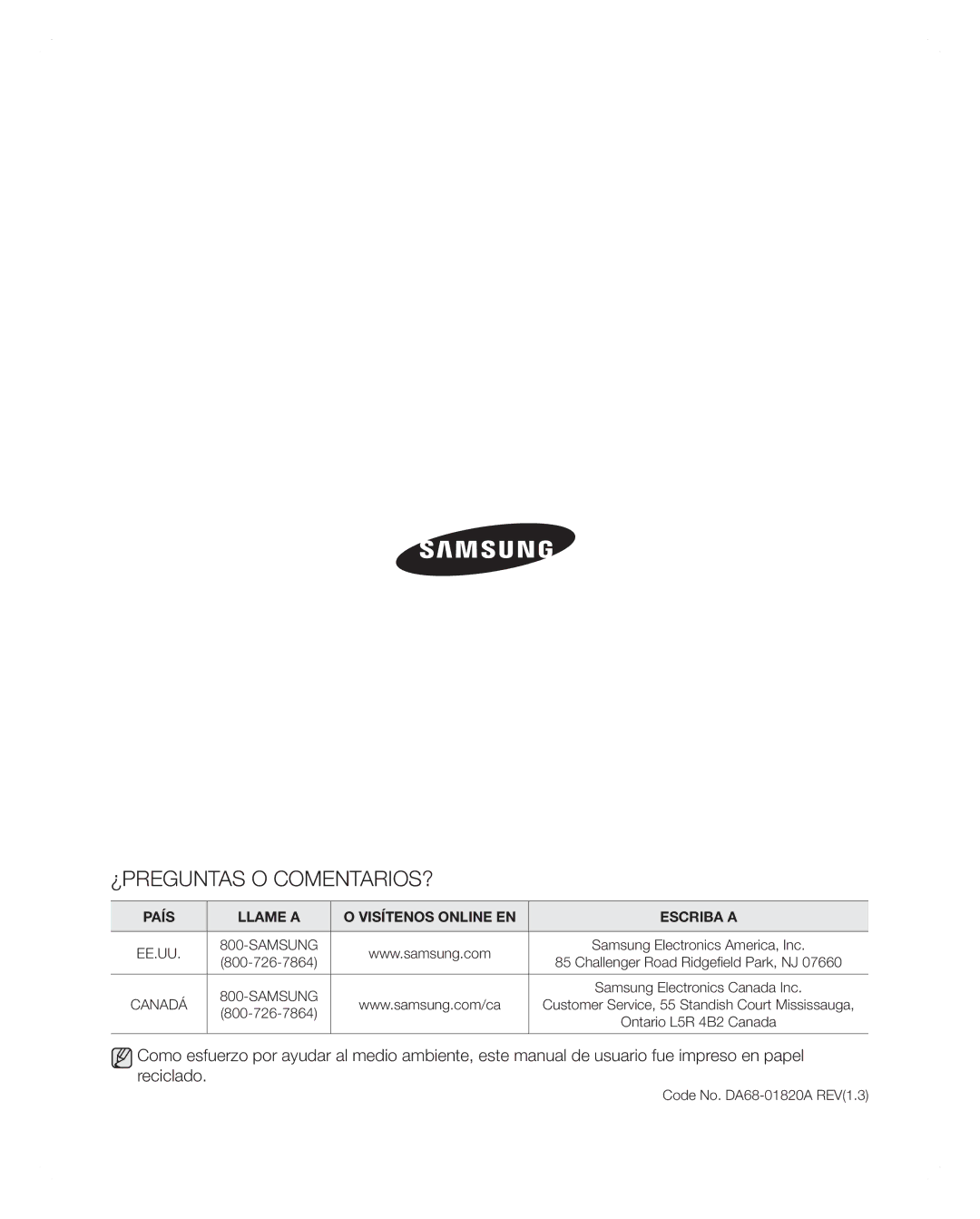 Samsung RFG297AARS user manual ¿Preguntas O Comentarios?, País Llame a Visítenos Online EN Escriba a 